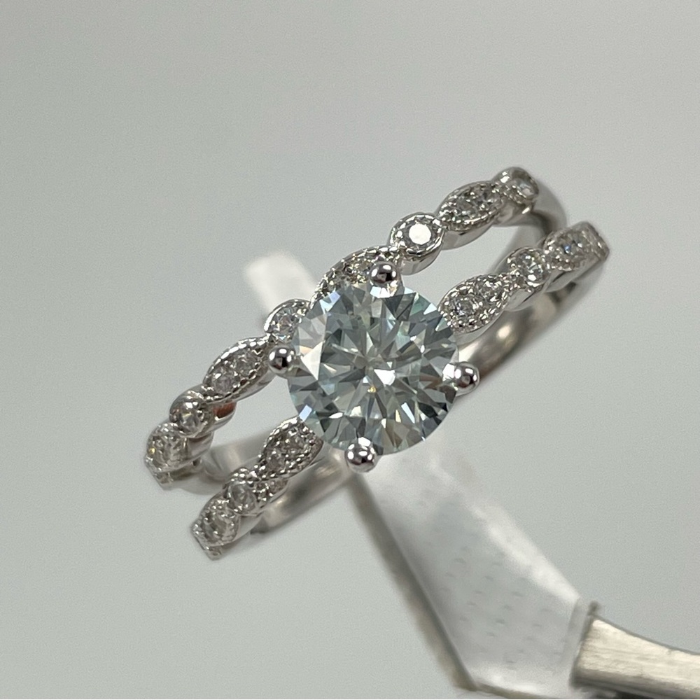1CT White Moissanite Round Cut Certified Solid Silver Wedding Ring Set Set